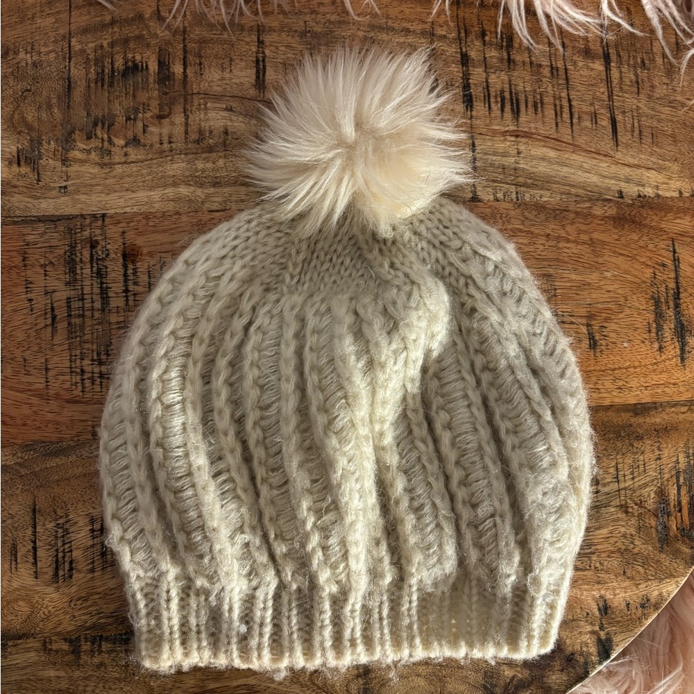 Cozy Cream Knit Slouchy Beanie with Pom Pom